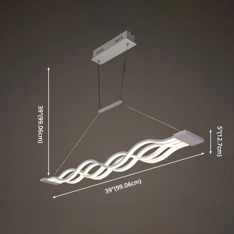 Contemporary Style Waves Ceiling Pendant Light Acrylic Dinning Room LED Hanging Light in White