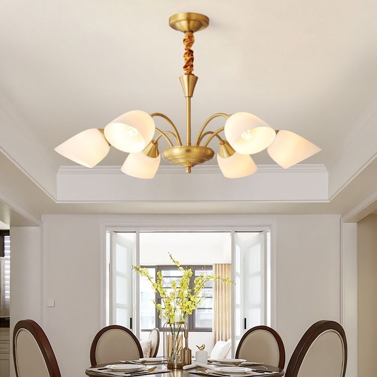 Bell Chandelier Lighting Fixtures American Style Multi-Head Suspension Light with White Glass Shade