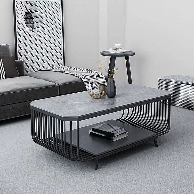 Glam Slate Coffee Table Rectangle Coffee or End Table with Shelf