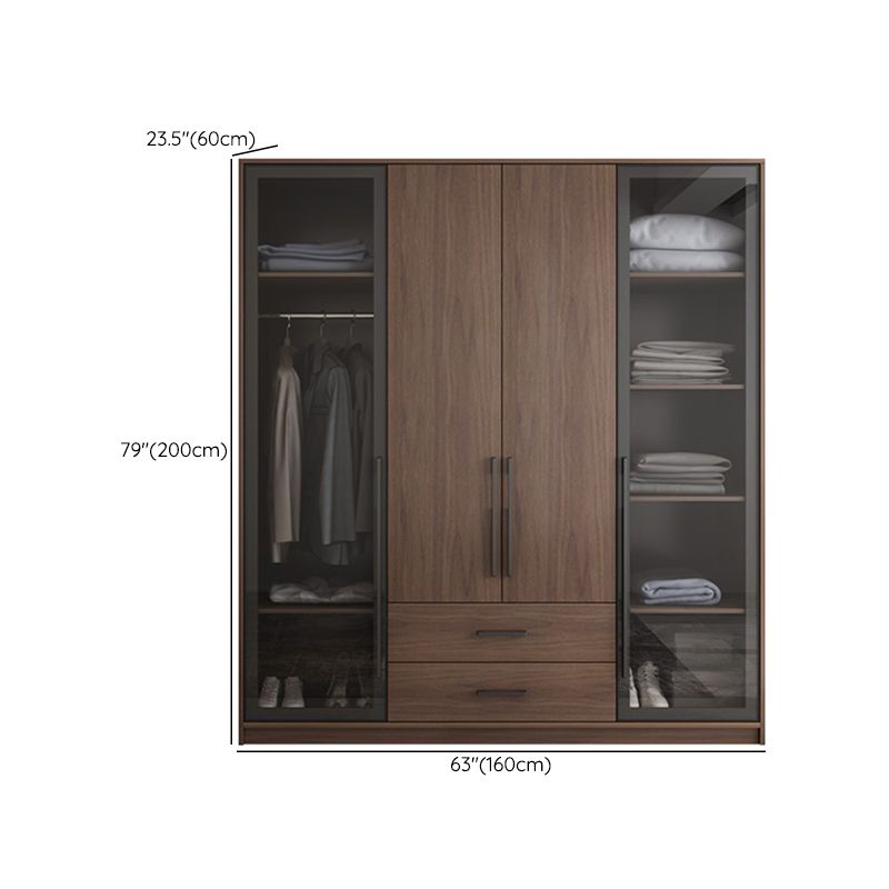Brown Wood Wardrobe Armoire Modern Freestanding Wardrobe with Self Close Drawers
