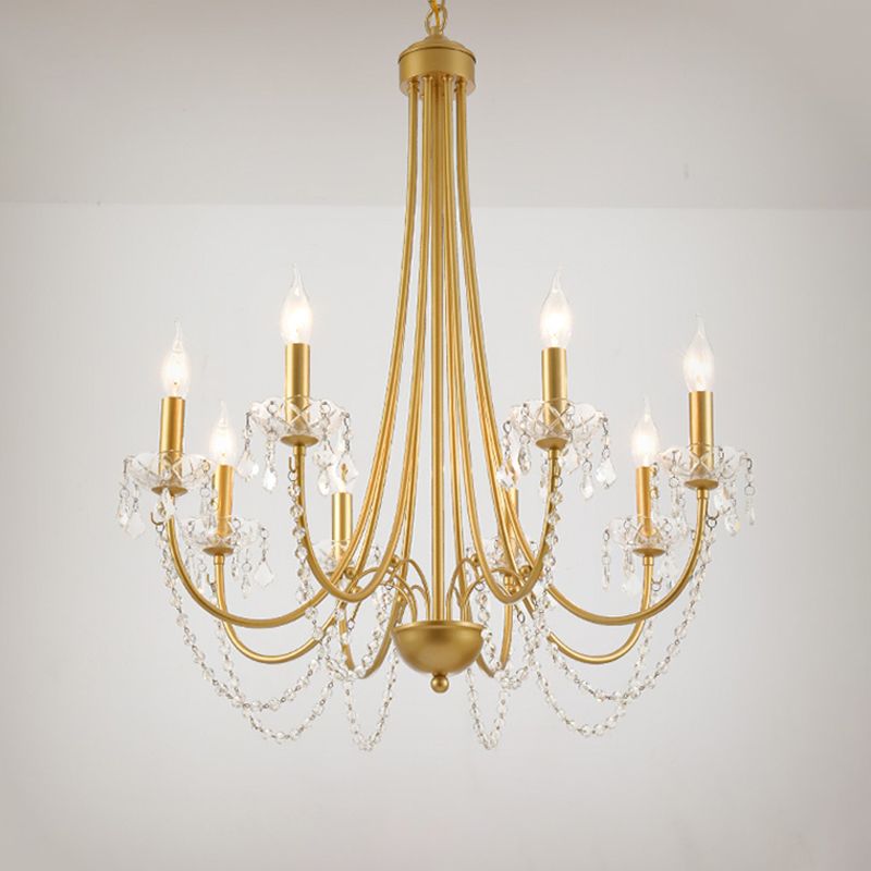 Candle Suspended Lighting Fixture American Style Multi-Head Hanging Pendant Lights with Crystal Bead
