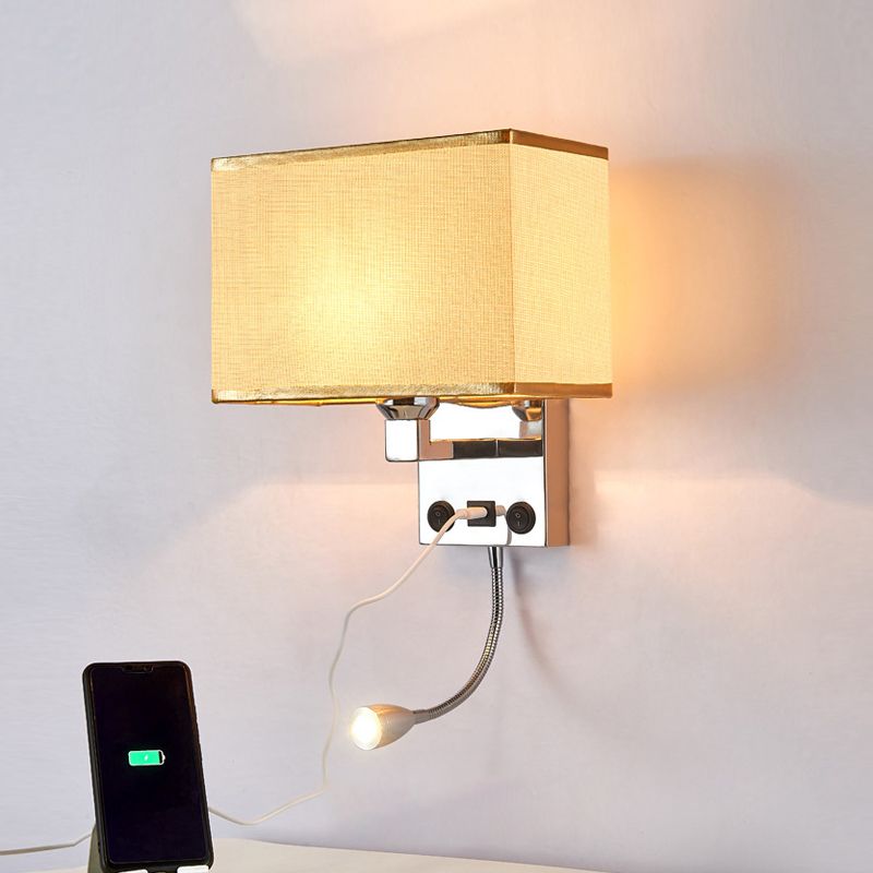 Contemporary Metal Reading Wall Light 10" Wide Wall Sconce with Natural Burlap