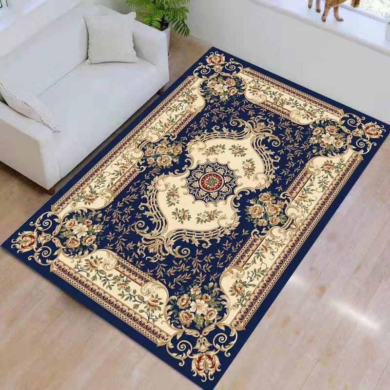 Navy Living Room Rug Modern Medallion Area Rug Polyester Washable Carpet for Home Decor