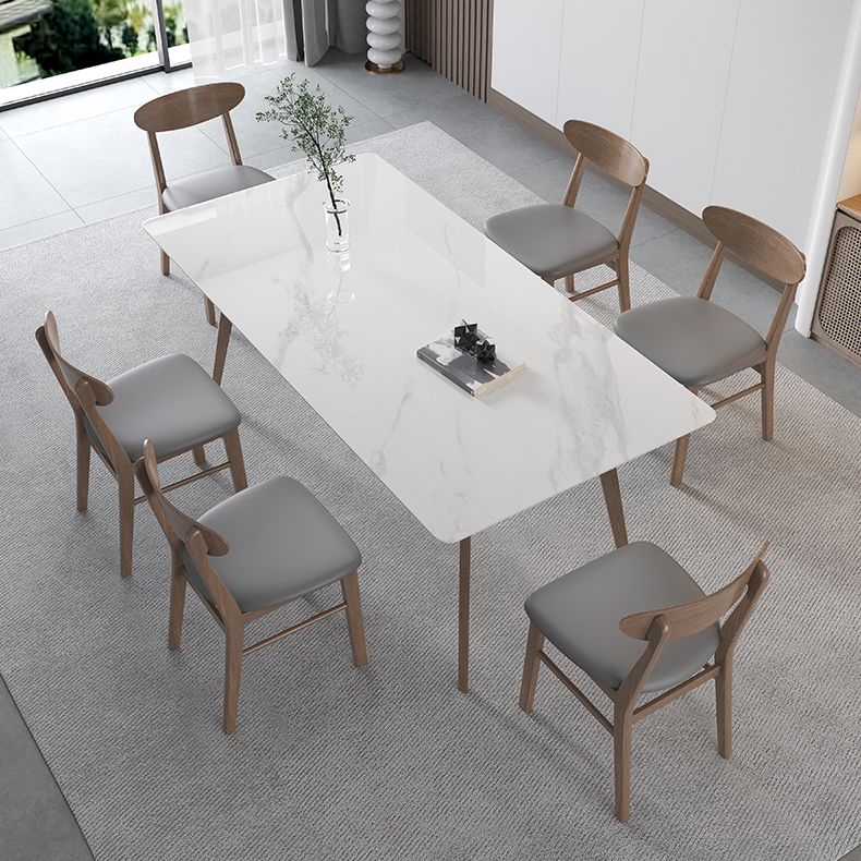 Sintered Stone Top White Table for Restaurant Modern Table with Wooden Base and 4 Legs