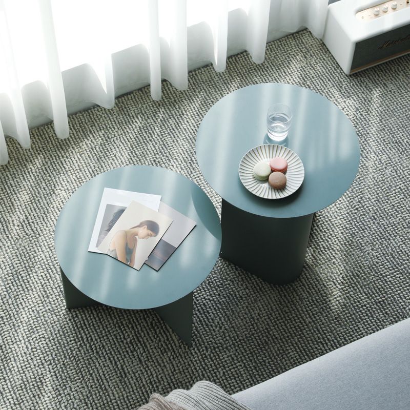 Solid Color Iron Round Top Side End Table Pedestal End Table