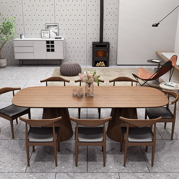 Oval Solid Wood Dining Table Contemporary Dining Table with Double Pedestal Base