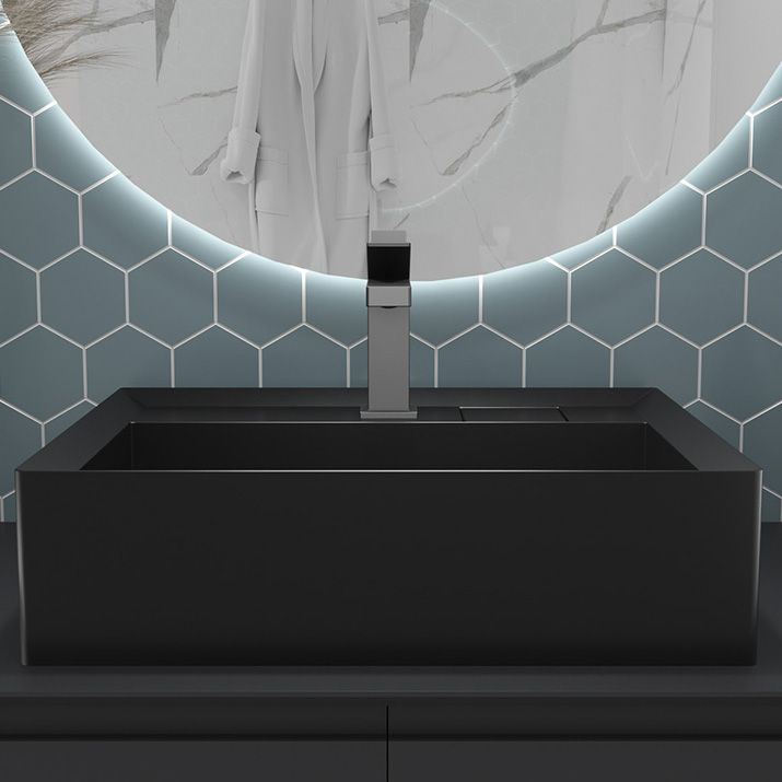 Modern Bathroom Sink Pop-Up Drain Porcelain Solid Color Rectangular Vessel