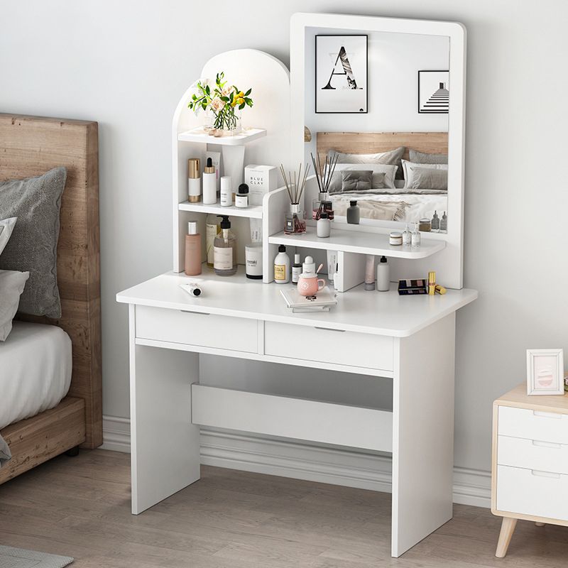 Wooden Vanity with Drawers and Shelves Vanity Makeup Table with Mirror