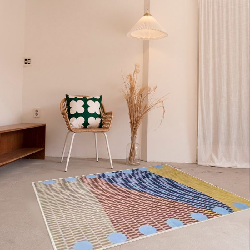 Colorful Modern Area Carpet Geometric Pattern Polyester Area Rug Easy Care Washable Rug for Bedroom