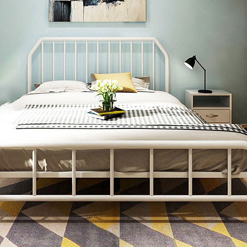 Solid Color Metal Open-Frame Bed Glam Slat Bed with Headboard