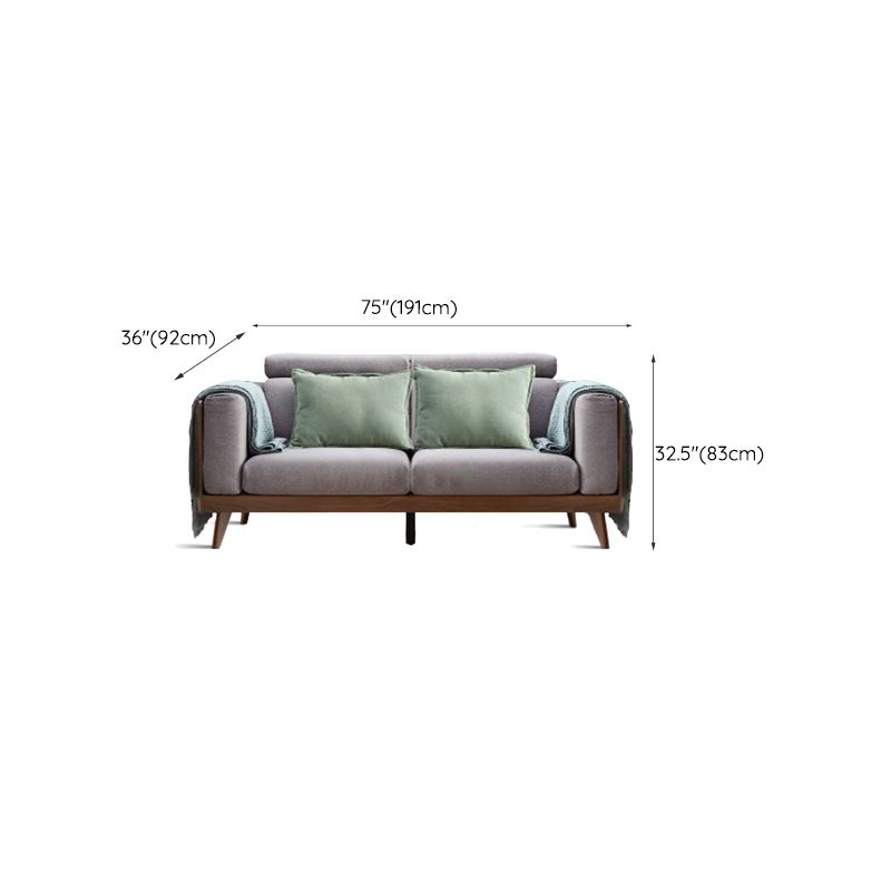 Farmhouse Square Arm Fabric Solid Wood Sofa in Brown for Living Room