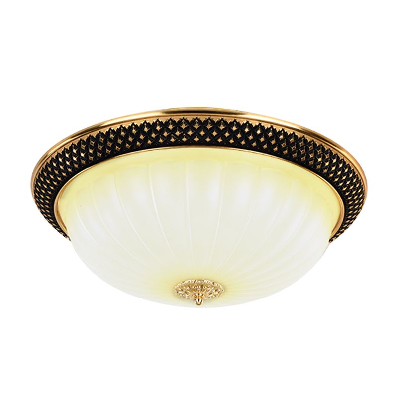 Éclairage de plafond LED noir et or en verre opale cannelé vintage semi-orbe pour couloir, largeur 11"/15"