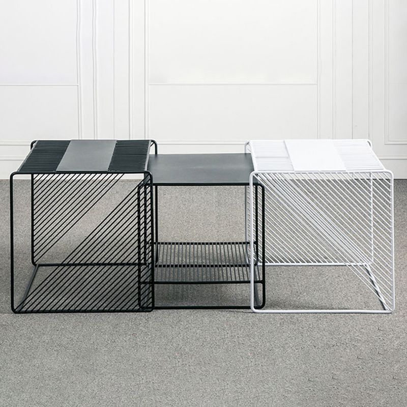 Square 2 Nesting Coffee Table with Shelf Mid Century Iron Frame Coffee Table Set