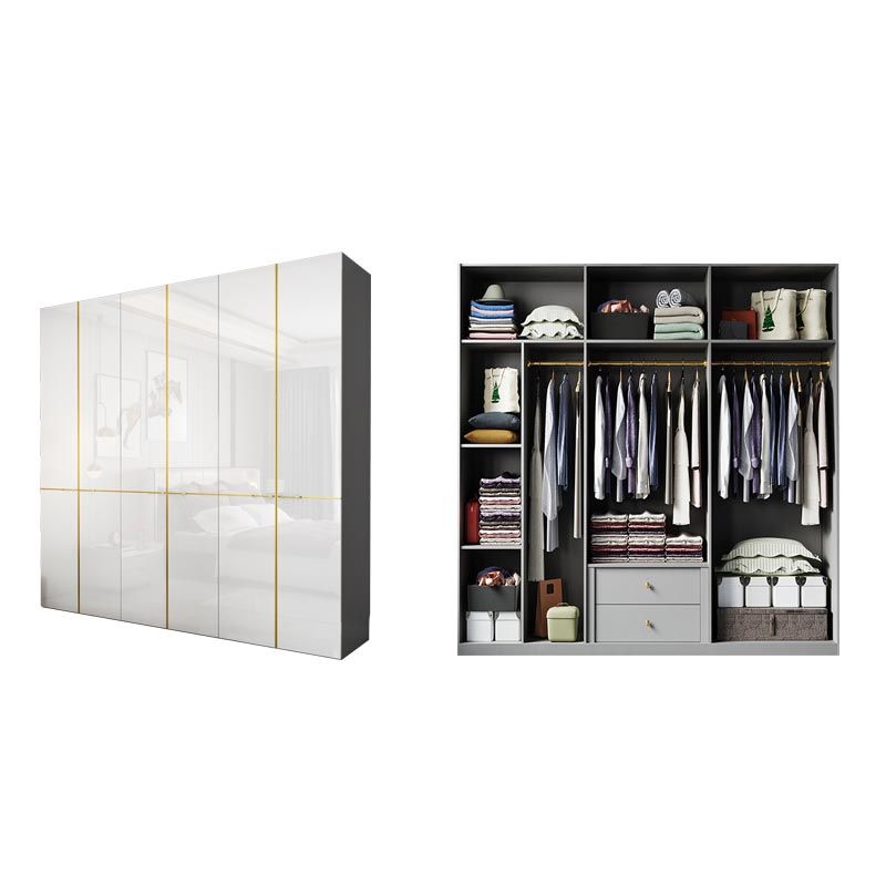 Modern Rectangle Wardrobe Cabinet Wooden White Cabinet with Clothes Rail