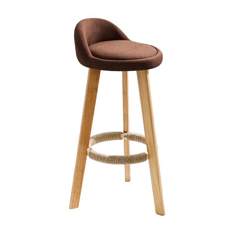 Moderner Barhocker mit Fußstütze aus Stoff für den Innenbereich, runder Thekenhocker mit niedriger Rückenlehne und Holzbeinen