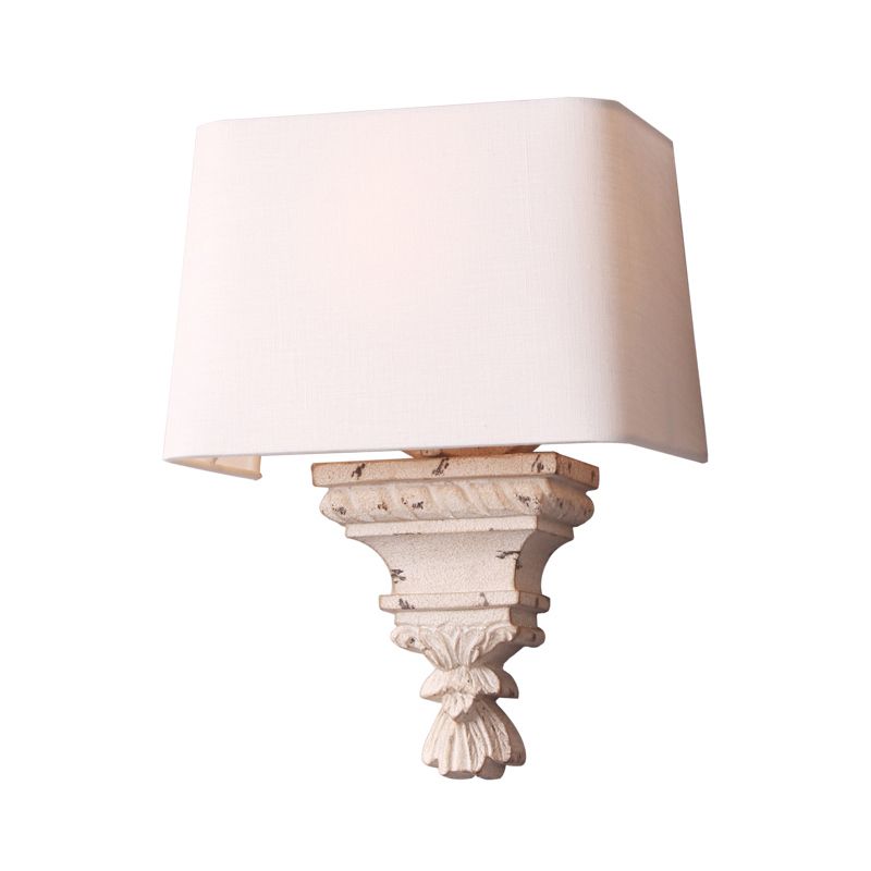 1 Light Bedroom Wall Mount Light Simple White Sconce Light Fixture with Tapered Fabric Shade