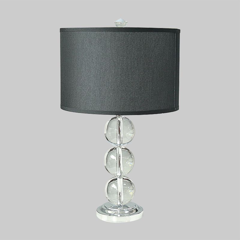 Fabric Drum Night Table Lighting Minimalist 1-Bulb Black Nightstand Lamp with Crystal Accent