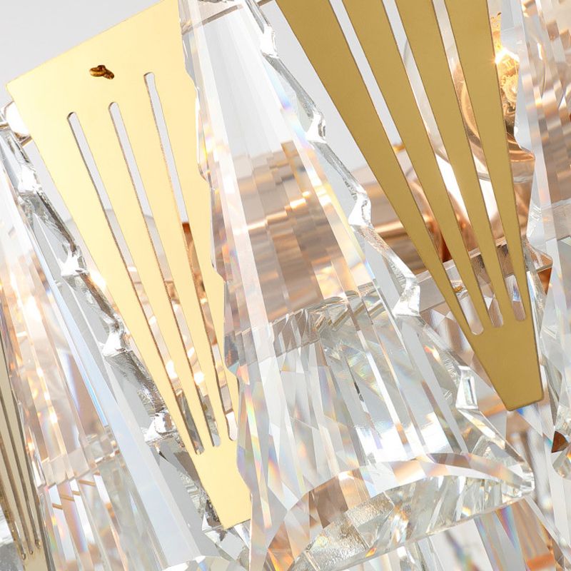 Triangle Chandelier Modernism Metallic 7-Light Gold Hanging Ceiling Light with Crystal Icicle