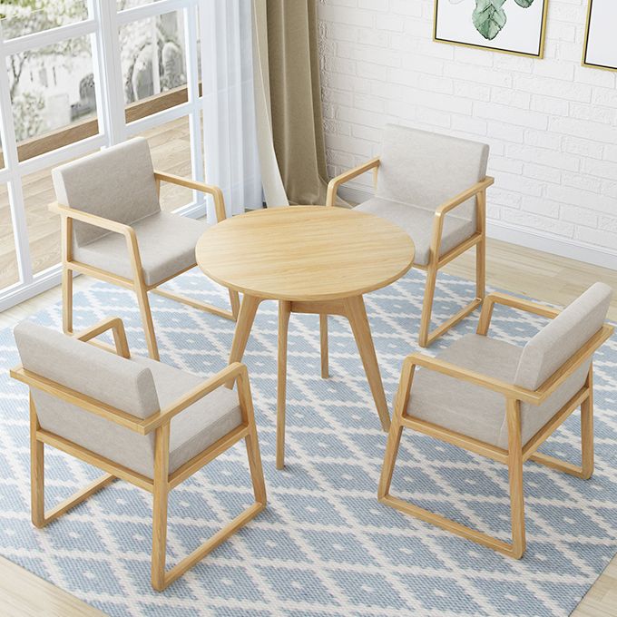 Round Modern Dining Table Wood Color Fixed Table with Ashwood Solid Wood