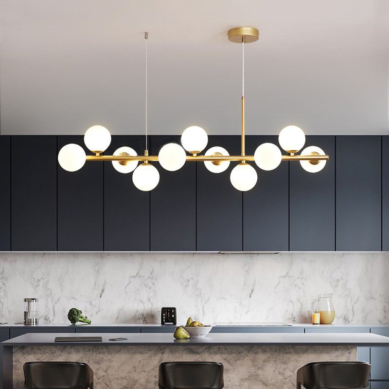 Modern Metal Ceiling Light Ball Shape Pendant Lamp with Glass Shade for Living Room