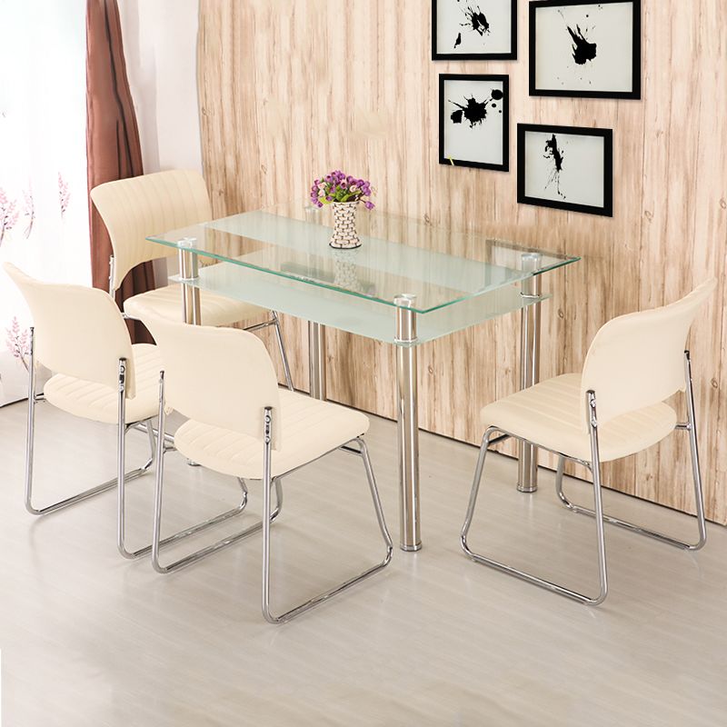 Tavolo da pranzo in vetro in vetro moderno tavolo rettangolo trasparente con 4 gambe per uso domestico