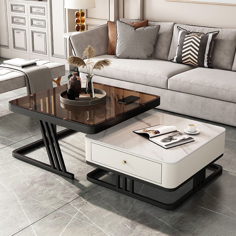Frame Coffee Table Slate Top Coffee Cocktail Table with Storage Drawers