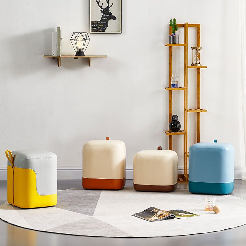 Modern Square Pouf Fade Resistant Contrast Color Faux Leather Pouf Ottoman