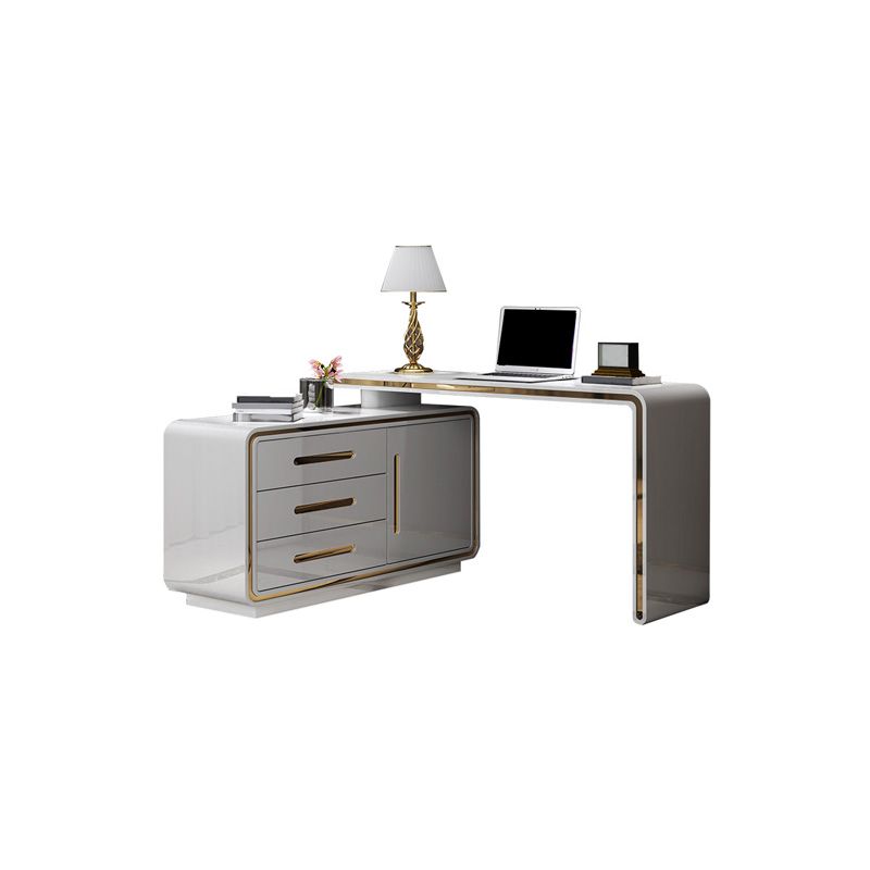 Glam Wood Computer Desk White Pedestal Writing Desk for Home