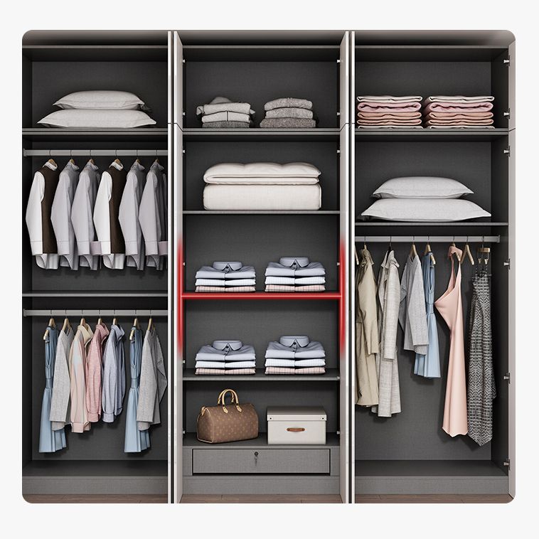 White Mirrored Finish Wardrobe Armoire Engineered Wood Wardrobe Cabinet