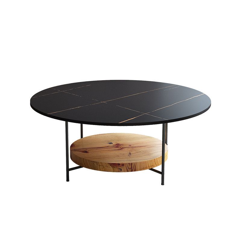 15.7 " H 4-Leg Metal Base Solid Color Round Slate Coffee Table For Living Room