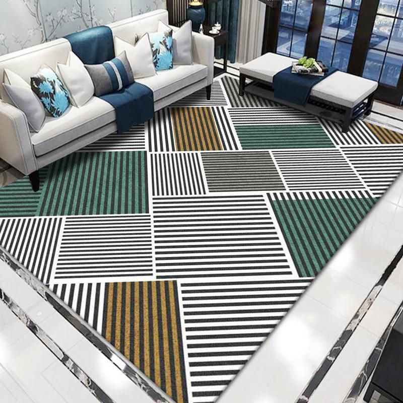Grey Modern Area Carpet Geometric Pattern Polyester Area Rug Non-Slip Backing Rug for Home Decor