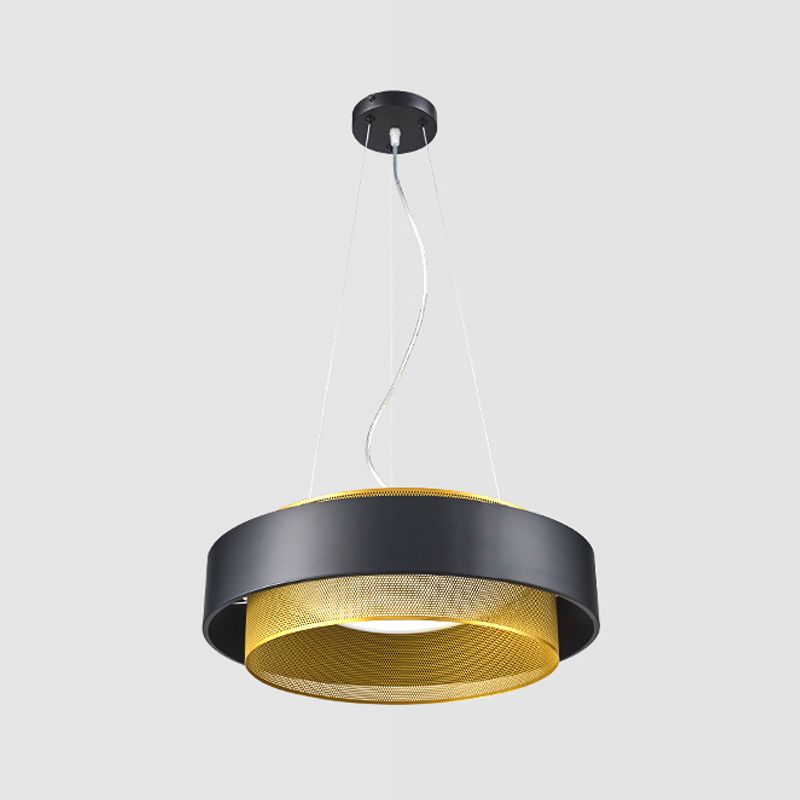 Metal 2 Layers Circle Hanging Light Modern White/Black-Gold 15"/18" Wide LED Drop Pendant with Mesh Screen and Acrylic Diffuser