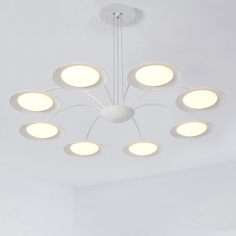 Disque lustre luminaire de style simple métal 8 têtes kit d'éclairage suspendu blanc pour le salon