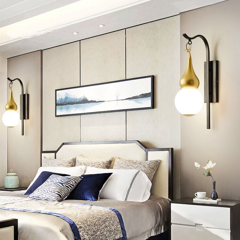 Black 1 Light Wall Mount Light Classic Style Metal Gourd Shaped Sconce for Bedside