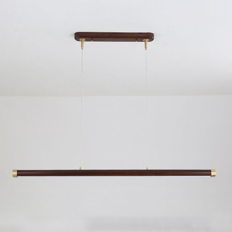 Modern Wood Chandelier Lamp 1-Light Linear LED Island Pendant for Study Room