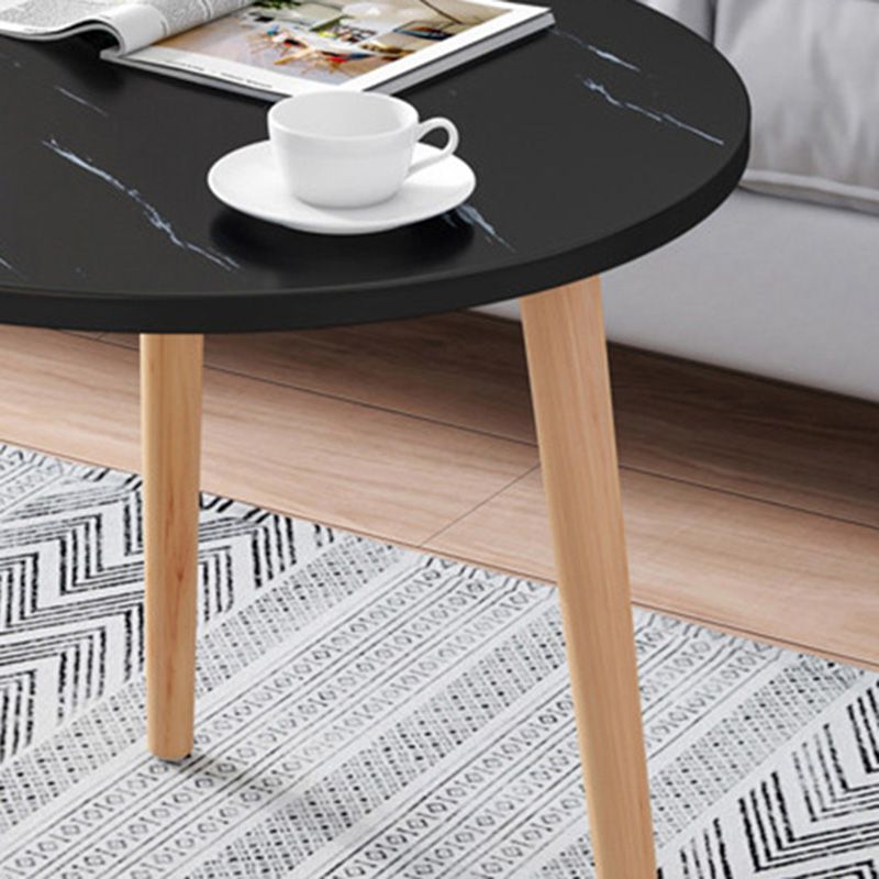 Contemporary Wooden Single Coffee Table 3 Legs Round Cocktail Table
