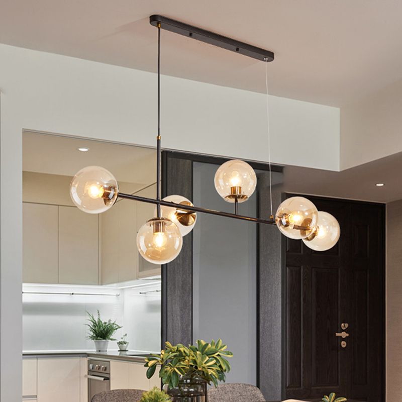 46 - Inch 6 - Light Island Pendant Iron and Glass Ball Shade Ceiling Fixture