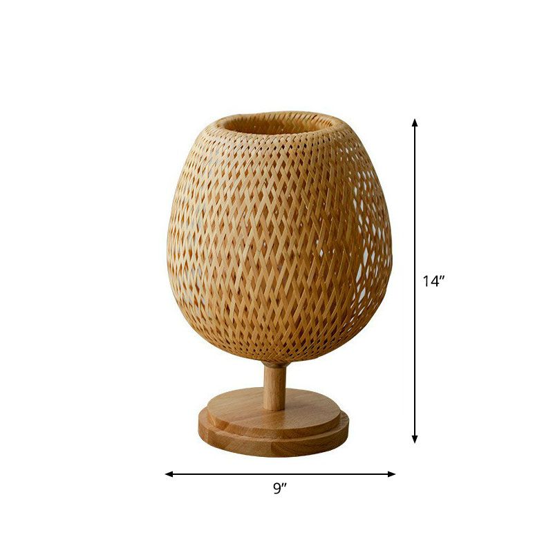 Bamboo Wineglass-Like Table Lamp Nordic Style 1��Bulb Nightstand Light in Wood for Bedroom