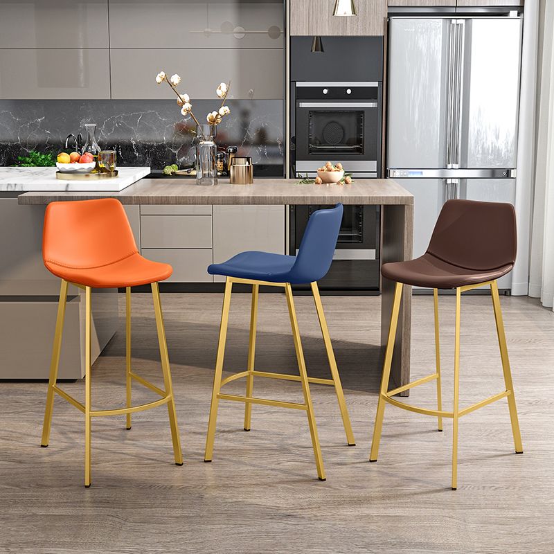 Glam Leather Upholstered Bar Stool Armless Low Back Stool with Gold Metal Legs