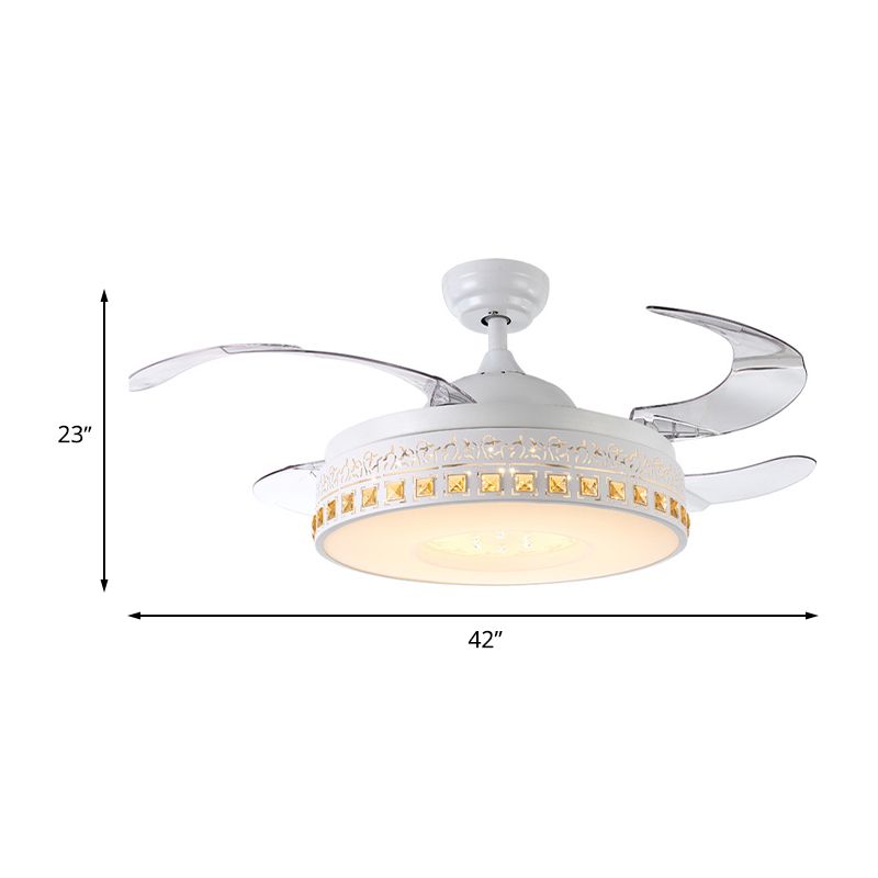 42 "Breite LED LED CRYRIK SEMI Flush Mount Einfachheit Weißer Ring Esszimmer Hängende Lüfterlicht mit 4 klaren Klingen, Fern-/Wandsteuerung/Frequenzumwandlung