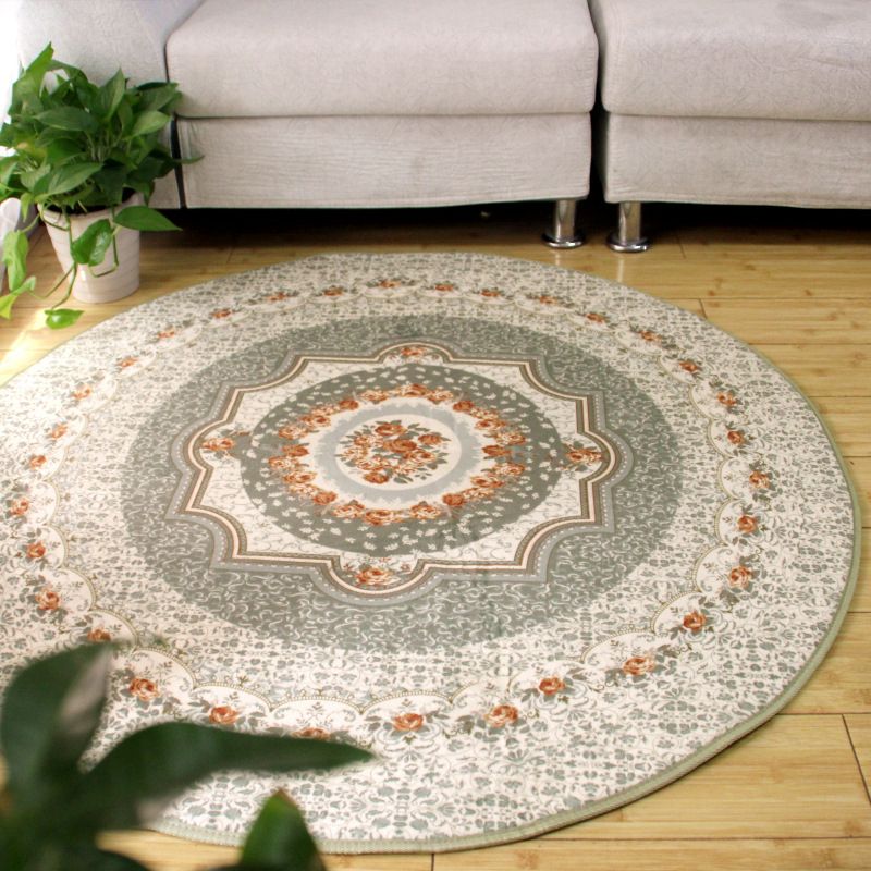 Beige Vintage Rug Polyester Flower Area Rug Stain Resistant Rug for Living Room