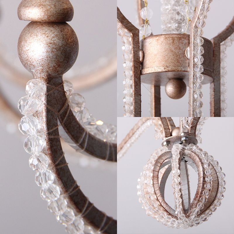 Candle Metal Chandelier Light Fixture Traditional Light 5 Lights Living Room Ceiling Light in Rust with Crystal Accent