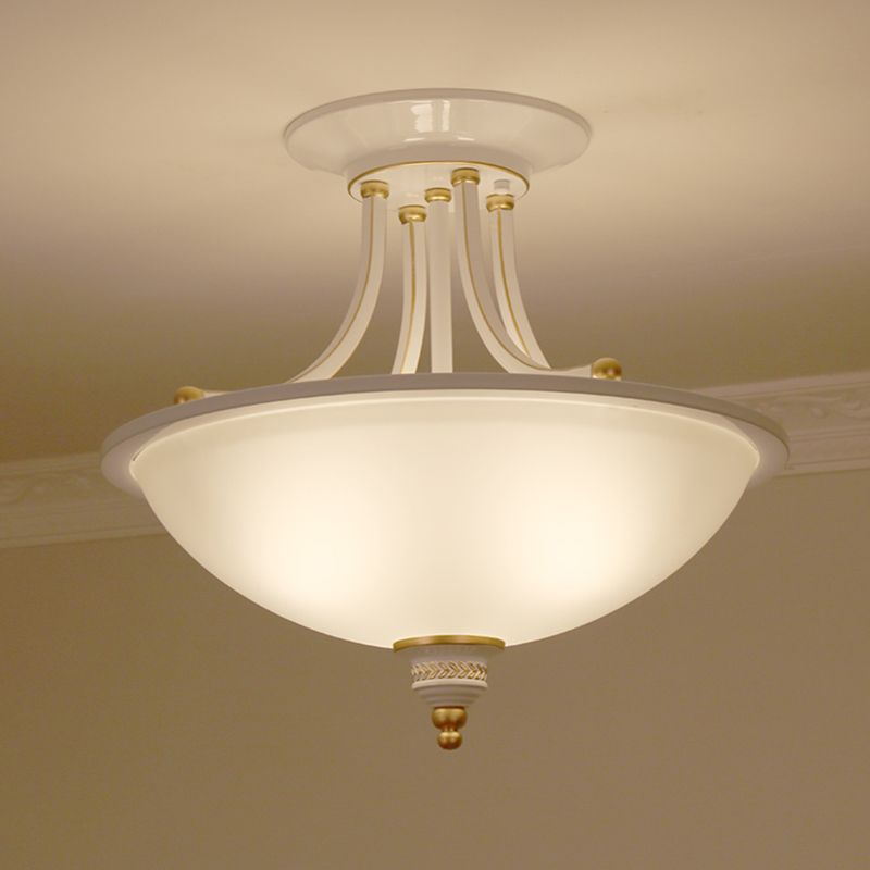 3 Heads Ceiling Lighting Traditional Bowl Frosted Glass Chandelier Light Fixture for Dining Room