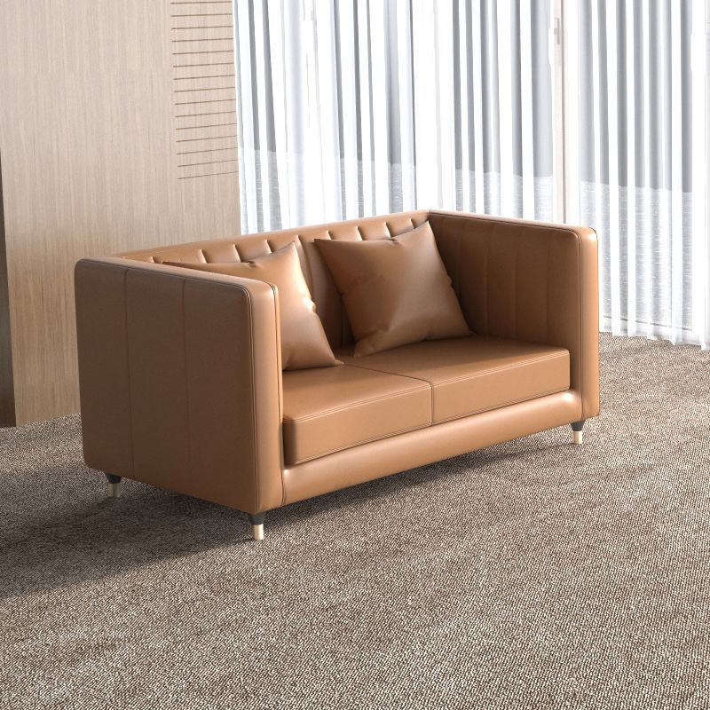Genuine Leather Tuxedo Arm Sofa 33.46" Wide Contemporary Sofa, Brown