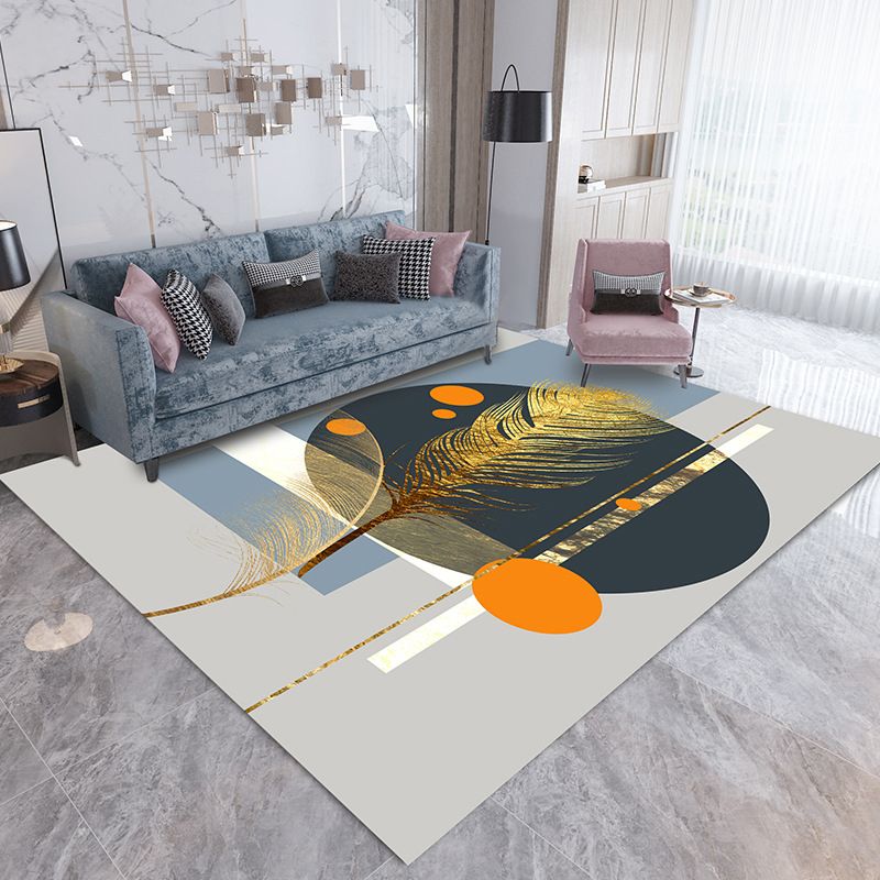 Beige Simple Carpet Polyester Graphic Area Carpet Washable Carpet for Home Decor