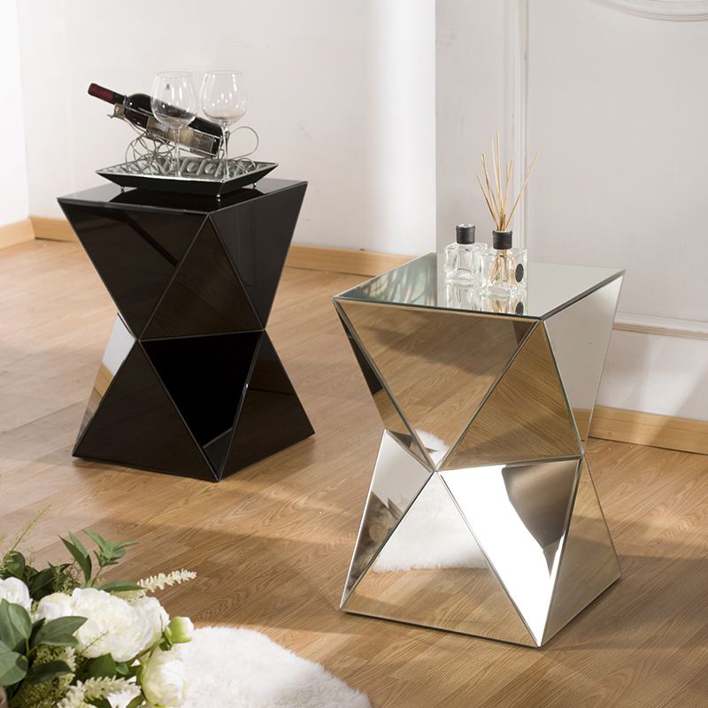 Contemporary Side Table Glass Pedestal Square Living Room End Table