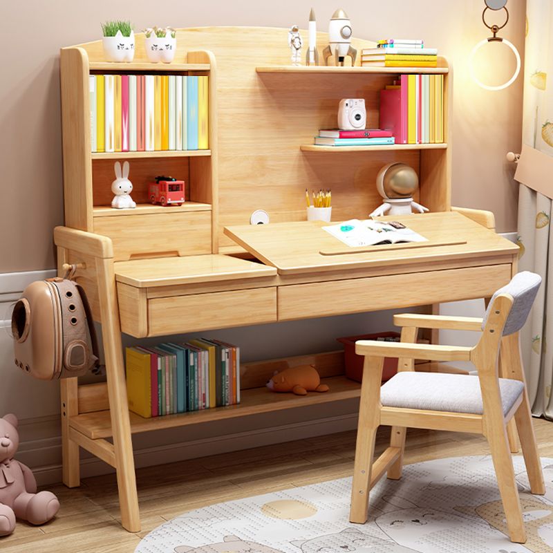 Adjustable Kids Desks and Chair Set with Hutch Solid Wood Child Desks Writing Desks