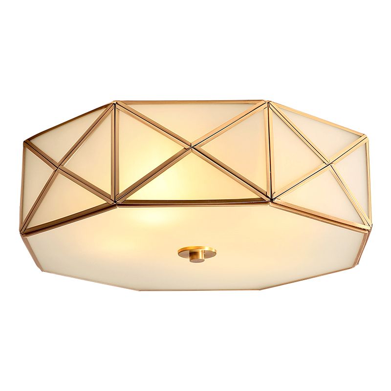 Shaded Glass Close to Ceiling Light Vintage Bedroom Ceiling Light Fixture in Gold
