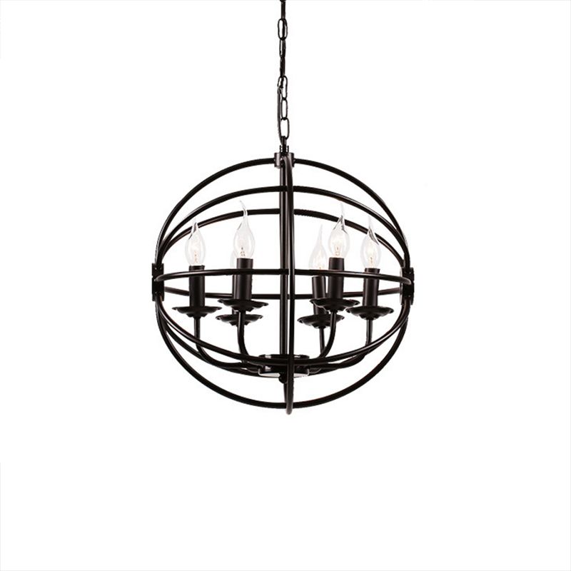 6-Licht-Metallhänge Kronleuchter industrieller schwarzer Kerzen-Esszimmer-Anhängerleuchte mit Globe Design