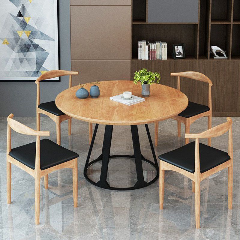 Solid Wood Round Dining Table Set 1/2/3/5 Pieces Contemporary Dining Set